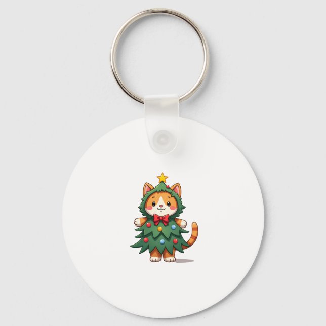 Ginger Cat Christmas Tree Cute Xmas 3 Key Ring (Front)