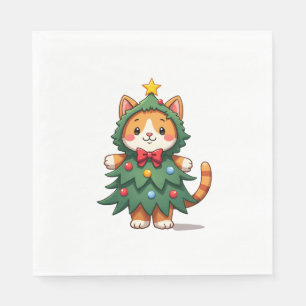Ginger Cat Christmas Tree Cute Xmas 3 Napkin