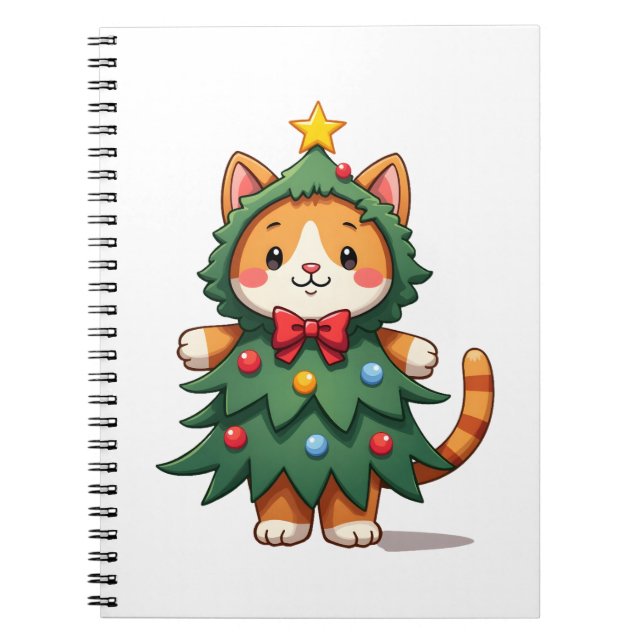 Ginger Cat Christmas Tree Cute Xmas 3 Notebook (Front)