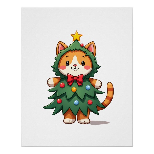 Ginger Cat Christmas Tree Cute Xmas 3 Poster (Front)