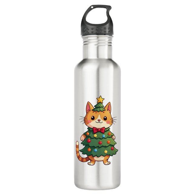 Ginger Cat Christmas Tree Cute Xmas 4 710 Ml Water Bottle (Front)