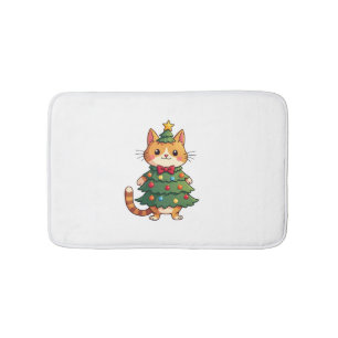Ginger Cat Christmas Tree Cute Xmas 4 Bath Mat