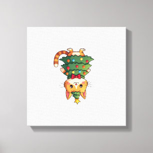Ginger Cat Christmas Tree Cute Xmas 4 Canvas Print