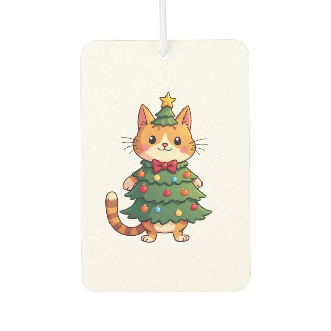 Ginger Cat Christmas Tree Cute Xmas 4 Car Air Freshener (Front)