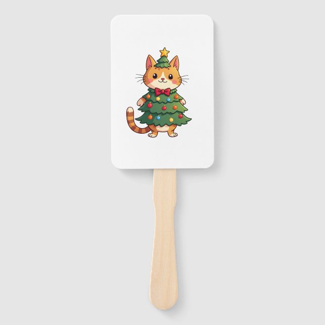 Ginger Cat Christmas Tree Cute Xmas 4 Hand Fan (Front)