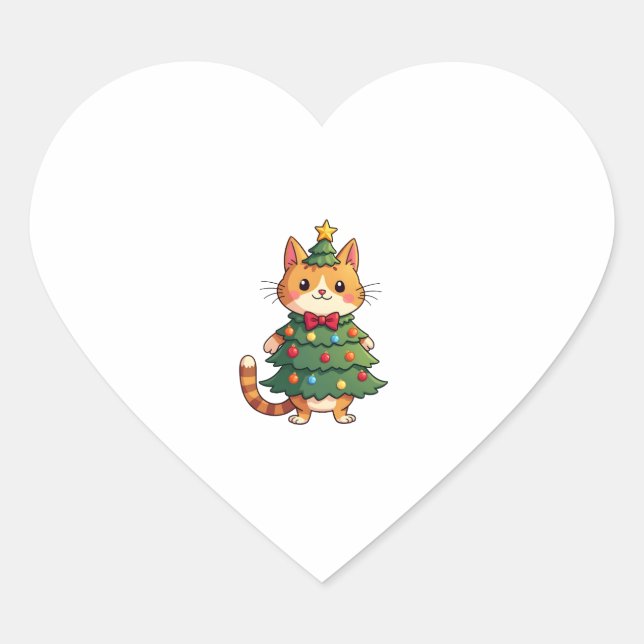 Ginger Cat Christmas Tree Cute Xmas 4 Heart Sticker (Front)