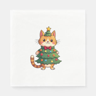 Ginger Cat Christmas Tree Cute Xmas 4 Napkin