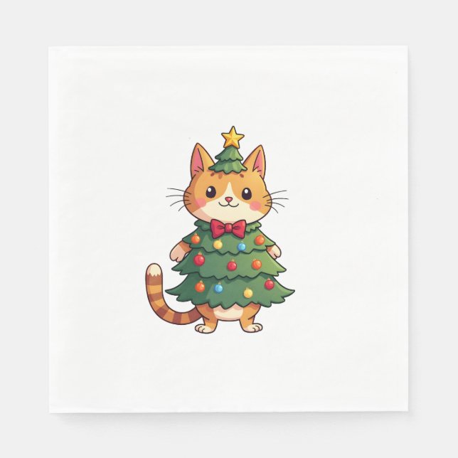 Ginger Cat Christmas Tree Cute Xmas 4 Napkin (Front)