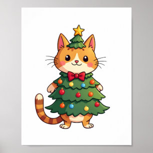 Ginger Cat Christmas Tree Cute Xmas 4 Poster