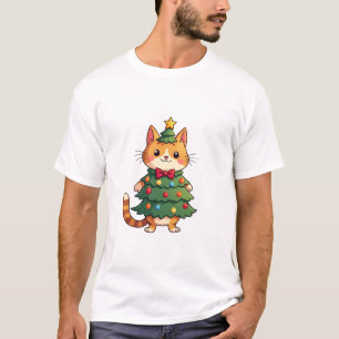 Ginger Cat Christmas Tree Cute Xmas 4 T-Shirt
