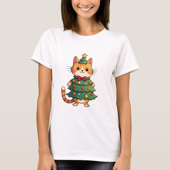 Ginger Cat Christmas Tree Cute Xmas 4 T-Shirt (Front)