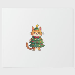 Ginger Cat Christmas Tree Cute Xmas 4 Wrapping Paper