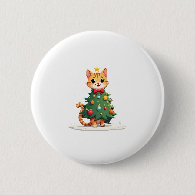 Ginger Cat Christmas Tree Cute Xmas Girls Kids Tod 6 Cm Round Badge (Front)
