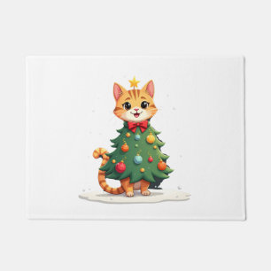 Ginger Cat Christmas Tree Cute Xmas Girls Kids Tod Doormat