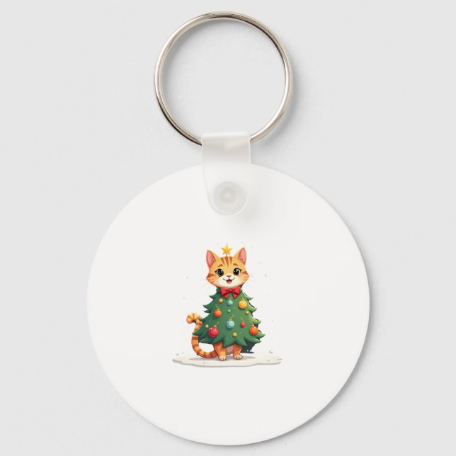 Ginger Cat Christmas Tree Cute Xmas Girls Kids Tod Key Ring (Front)