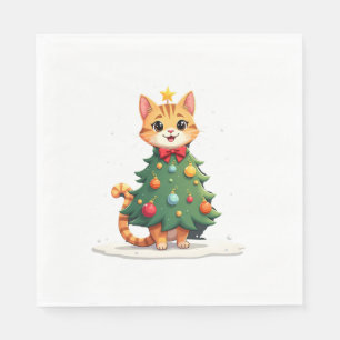 Ginger Cat Christmas Tree Cute Xmas Girls Kids Tod Napkin
