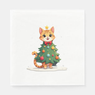 Ginger Cat Christmas Tree Cute Xmas Girls Kids Tod Napkin