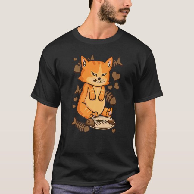 Ginger Cat Chubby Kitty  Cute Kitten Angry Eating  T-Shirt (Front)