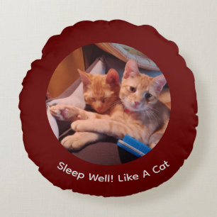 Ginger Cat , Customize Photo Text Round Cushion