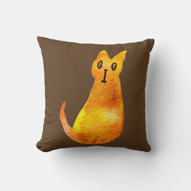 Ginger cat cute watercolor illustration art cushion (Front)