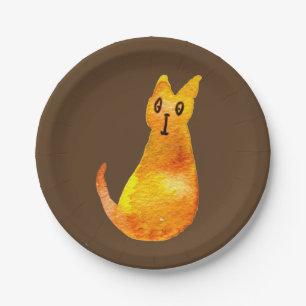 Ginger cat cute watercolor illustration art paper plate