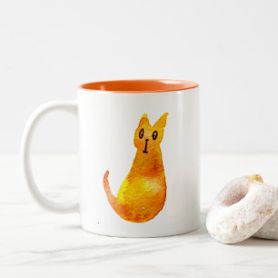 Ginger cat cute watercolor illustration art Two-Tone coffee mug