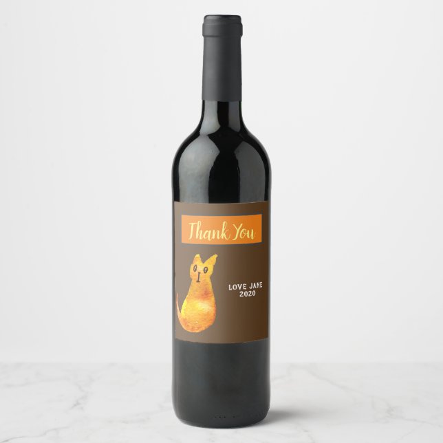 Ginger cat cute watercolor illustration art wine label (Front)