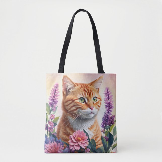 Ginger Cat Floral Multicolor Art Tote Bag (Front)
