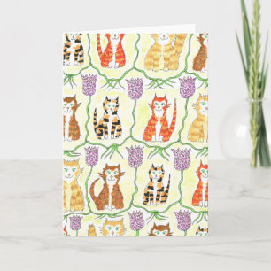 Ginger Cat & Fritillaries after William Morris Card