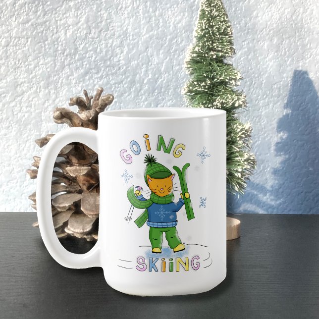 Ginger Cat Going Skiing Winter Mug (Creator Uploaded)