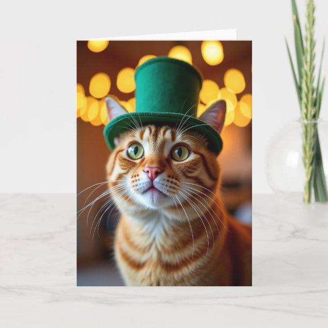 Ginger Cat Green Hat Fun Card (Front)