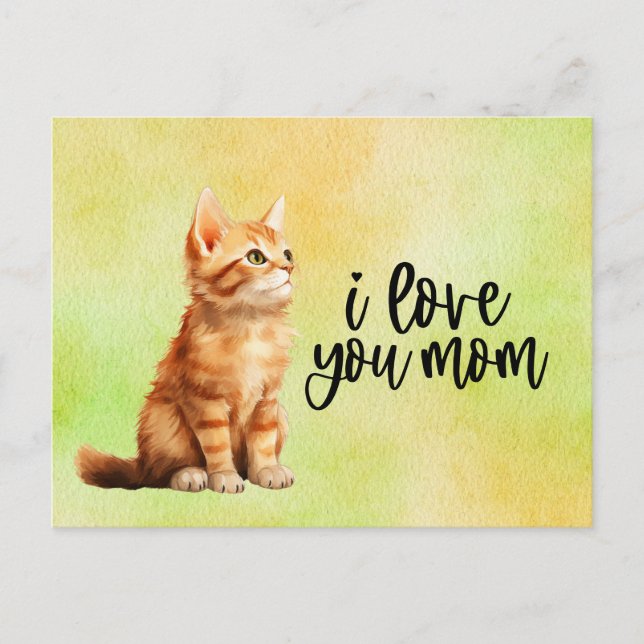 Ginger Cat I love you Mum  Postcard (Front)