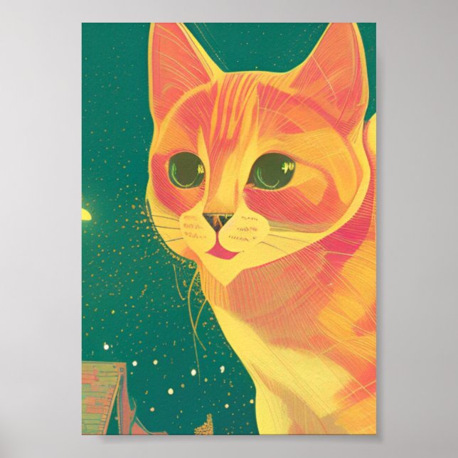 Ginger cat illustration perspective art kitty poster (Front)
