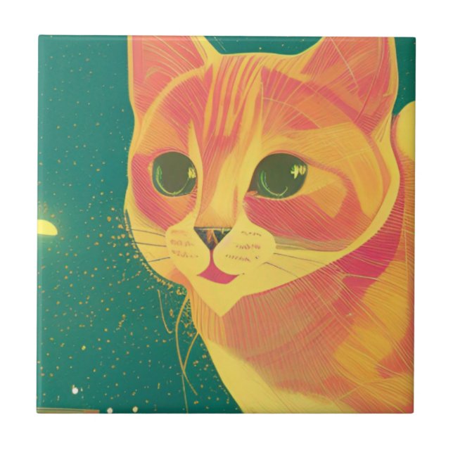 Ginger cat illustration perspective art kitty  tile (Front)