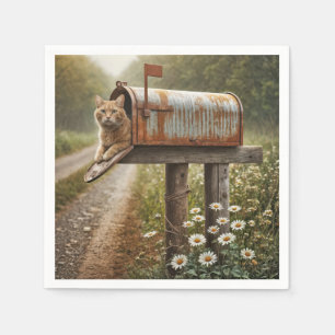 Ginger Cat In a Mailbox Napkin