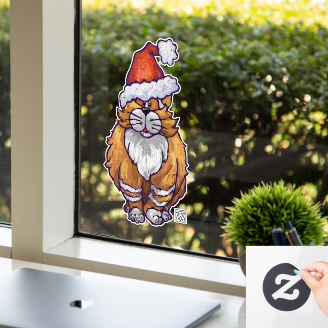 Ginger Cat in a Santa Hat Christmas Window Cling (Office)