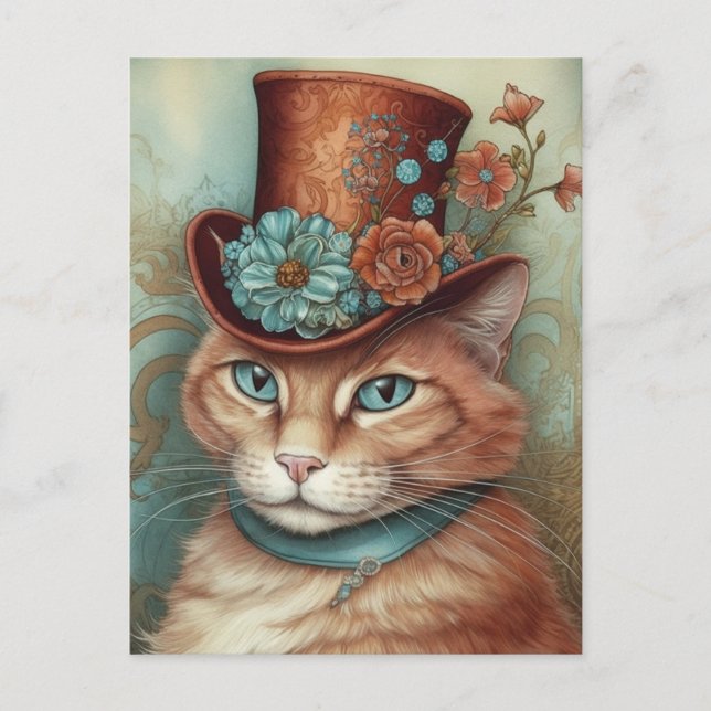Ginger Cat in a tophat  Postcard (Front)