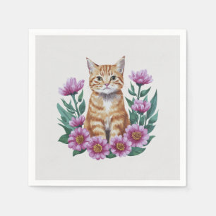 Ginger cat in flowers napkin