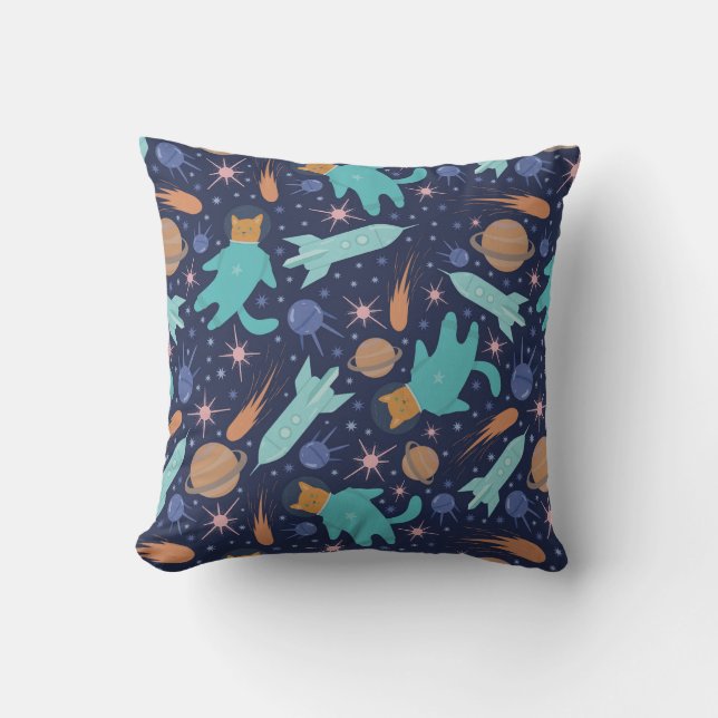 Ginger cat in space galaxy adventure cushion (Front)