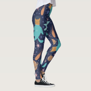 Ginger cat in space galaxy adventure leggings