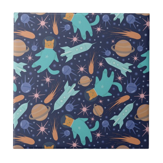 Ginger cat in space galaxy adventure tile (Front)