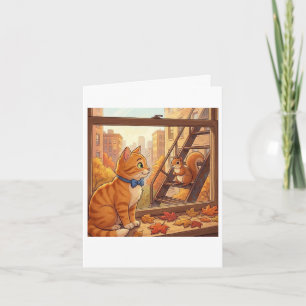 Ginger cat in the autumn time card