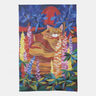 Ginger Cat in the Garden Tea Towel