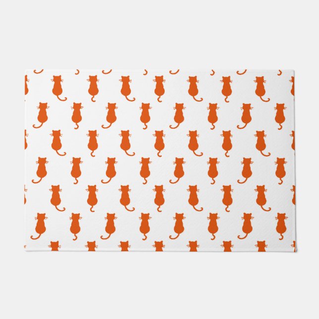 Ginger Cat Isolated on White Polka Dot Pattern Doormat (Front)