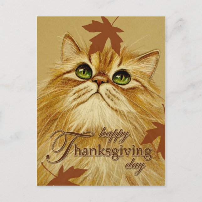 Ginger Cat & Leaves - Postcard (Front)