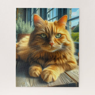 Ginger Cat Lounging on a Table By a Window Jigsaw Puzzle