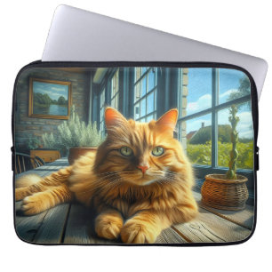 Ginger Cat Lounging on a Table By a Window Laptop Sleeve