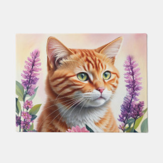 Ginger Cat Multicolor Flowers Art Doormat