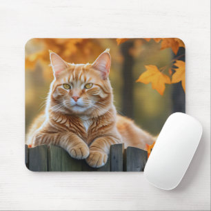 Ginger Cat On Rustic Fence Mouse Mat