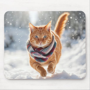 Ginger Cat On Snow Mouse Mat
